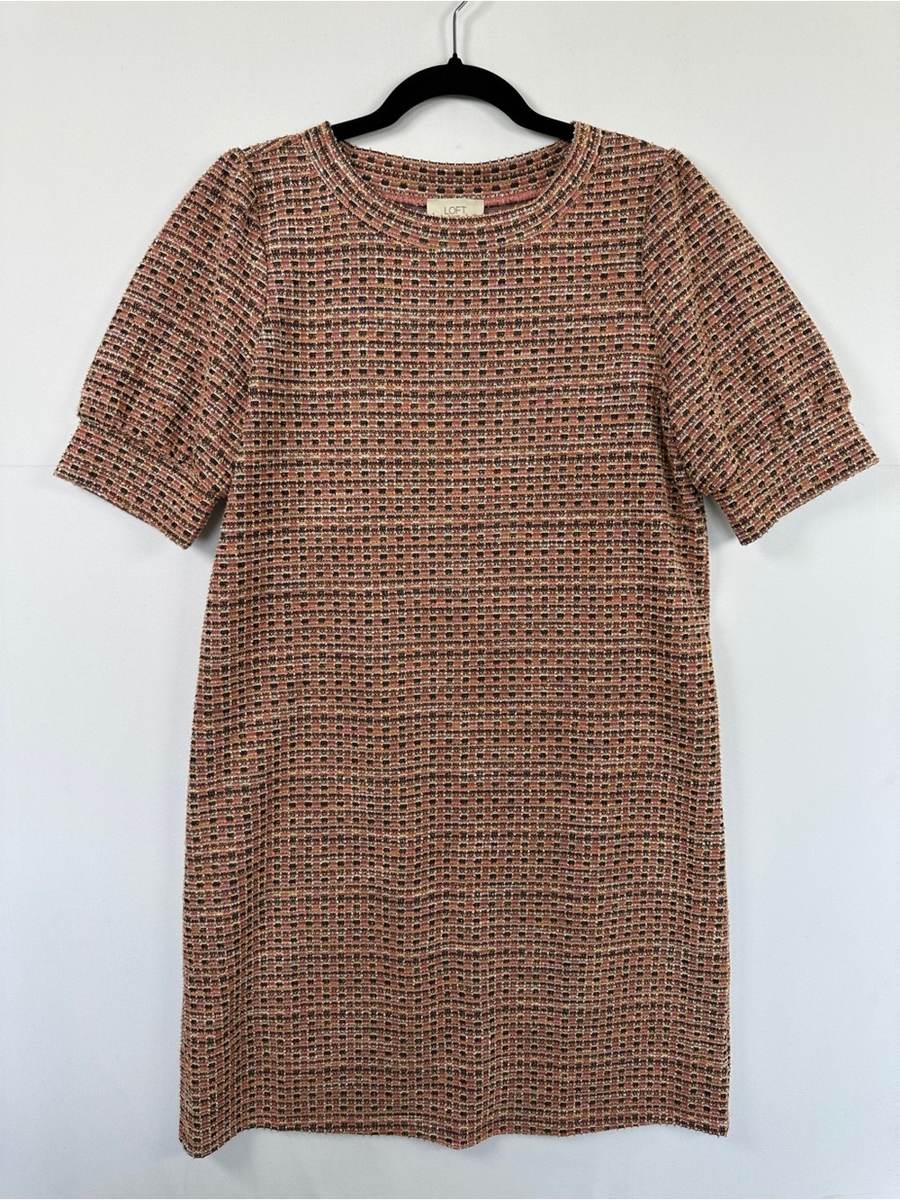 LOFT Outlet Dusty Pink Tweed Metallic Short Sleeve Shift Dress M